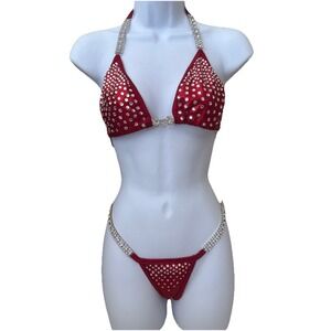 BILBO‎ BAGGS Competition Red Bikini Size Med Crystals NPC IFFB NGA OCB
